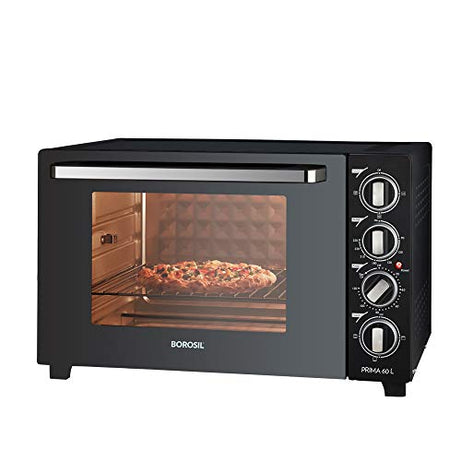 Borosil Prima 60 L Oven Toaster & Grill, Motorised Rotisserie & Convection Heating, 12 Heating Modes, Black