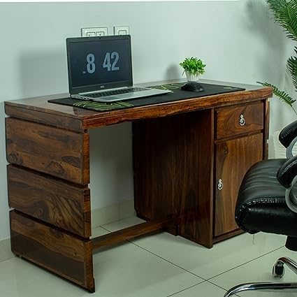 WOODMAZE Sheesham Wood Computer Table with Drawer and Door Storage for Students Wooden Furniture Office Desk for Study Room Home (Walnut Teak Finish)