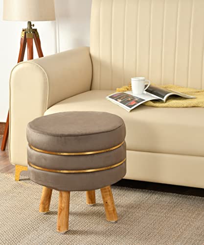 T.S Enterprises Ottoman Stool Pouffe for Living Room with Brown Leg, Pouffes Sitting Stool for Living Room, Pouffie Dressing Table Stool (Coffee)