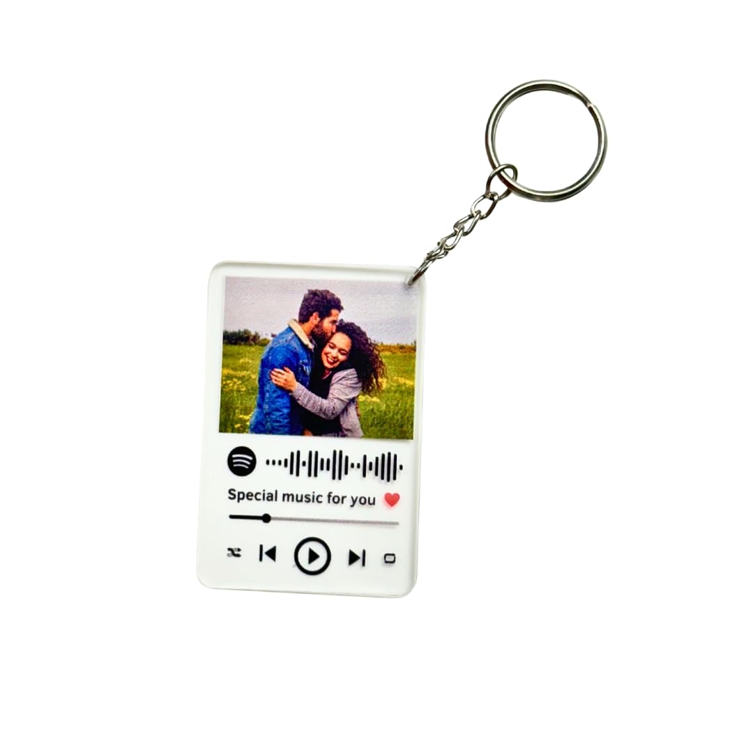 Tresneria® Personalized Acrylic Keychain with Photo and Spotify Song Code | Couple Gift (50-50)