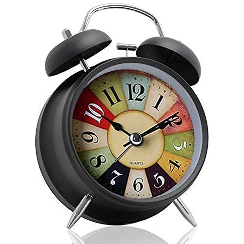 Dyeable Vintage Twin Bell Table Alarm Clock With Night Led Light Heavy Slippers Extra Loud Alarm Clock Ideal For Student And Kids Bedroom (Black) - Analog, Copper, 1.5X7.09 Inch