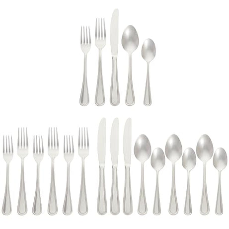 Amazon Basics 20-Piece Stainless Steel Crown Flatware Set, Service for 4