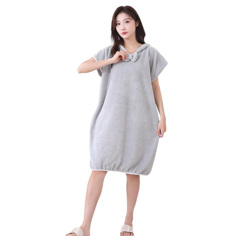 FURN ASPIRE Women's Hooded Fleece Bathrobe, Absorbent Bath Towel, Bath Skirt, Sleeveless, Thickened, Coral Fleece, Perfect for Spa, Gym, Sauna, Home, Lounging, Relaxation, Bathing (Grey)