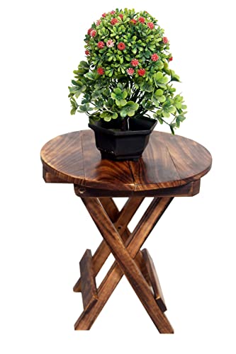 A2Z Wood Gifts Care Wooden Round Hand-Craft Folding and Coffee Side Table for Living Room, Office and Decoration