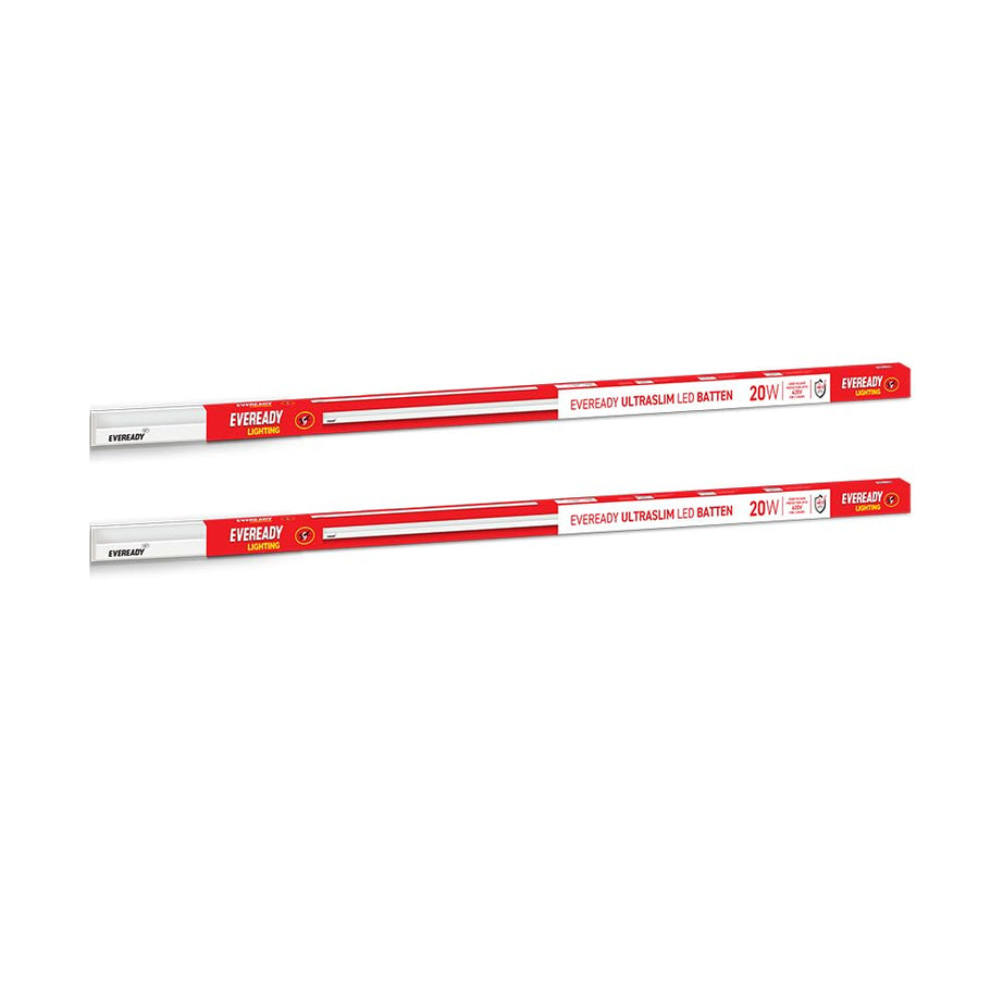 Eveready 20W LED Batten | Ultraslim | Highly Efficient | 100lm/W | Fire Retardant PC Body | Lasts Upto 25000 Hours | Pack of 2 | 4kV Surge Protection | BIS Approved | White, Cool Day Light