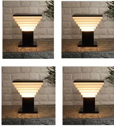 WHITERAY Metal gate light for home gate Modern Design Stairs Shape Waterproof Outdoor Lamp Staircase step design (Black & White) metal and PVC (PACK of 4)