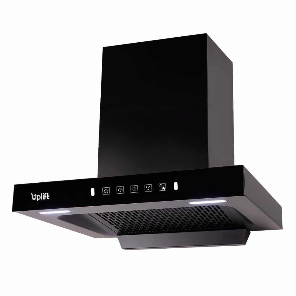 Uplift 60 cm 1350 m3/hr Filterless Autoclean Kitchen Chimney (Aurum 60, Wall Mount, T Shape, Motion Sensor + Touch Control, Black, Made in India, Lifetime Motor Warranty)