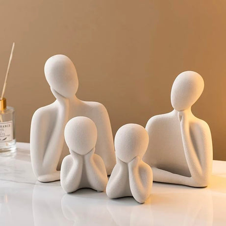 URBAN SENSE™ | Couple Family Statue | Ceramic Thinker Sculpture | Home Decor Items for Living Room Show Piece | Table Artifact (White | Set of 4)