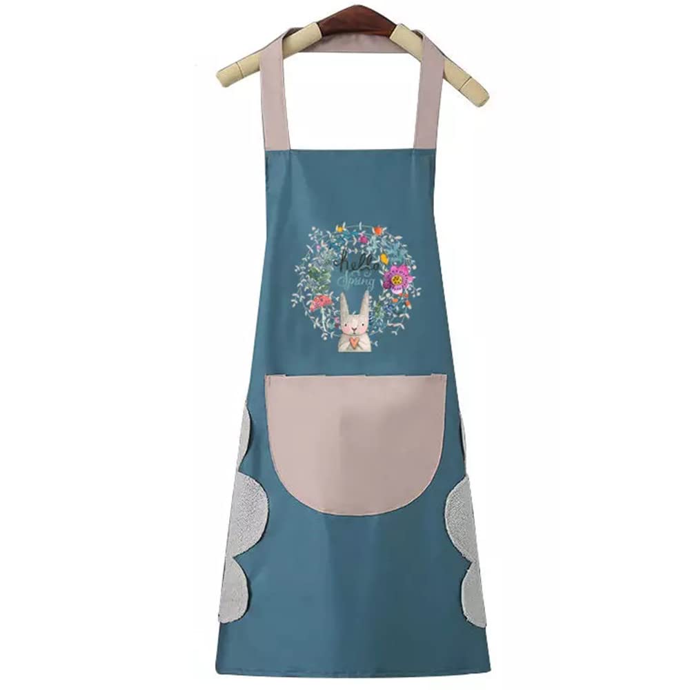 DOCAT Kitchen Apron for Women with Big Front Pocket Hand-Wiping Waterproof Apron for Kitchen Unique Design Kitchen Accessories items for Home Cooking (Blue)