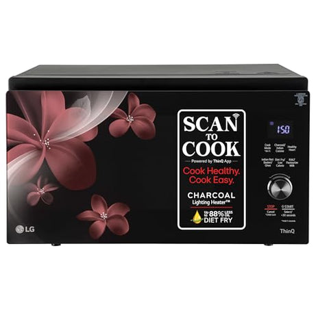 LG 32 L Scan to Cook Wi-Fi Enabled Charcoal Convection Healthy Microwave Oven (MJEN326PKW, Black, Heart Friendly Recipes & 360° Motorised Rotisserie)