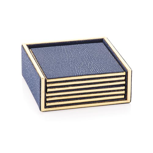 Attro Coaster 6Pcs Square PU Wooden Coaster Set for Room Décor, Office, Tea, Coffe and Drink - 6pcs Blue