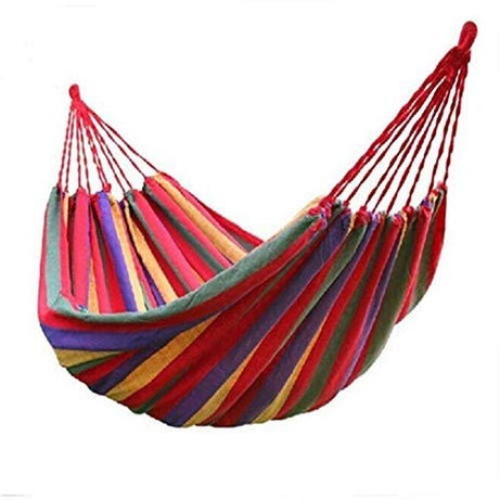 P-Plus Outdoor Camping Canvas Fabric Portable Garden Hammocks Striped Ultralight Outdoor Beach Swing Bed with Strong Rope,swing for garden (280 * 100CM, Red)