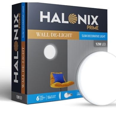 Halonix Prime 12W Round Wall De-Light Slim Surface Polycarbonate downlighter,CCT-6500K Cool Day Light Wall lamp |Easy Push fit Installation,Ceiling &Wall downlighter,Slim Decorative Wall Light |