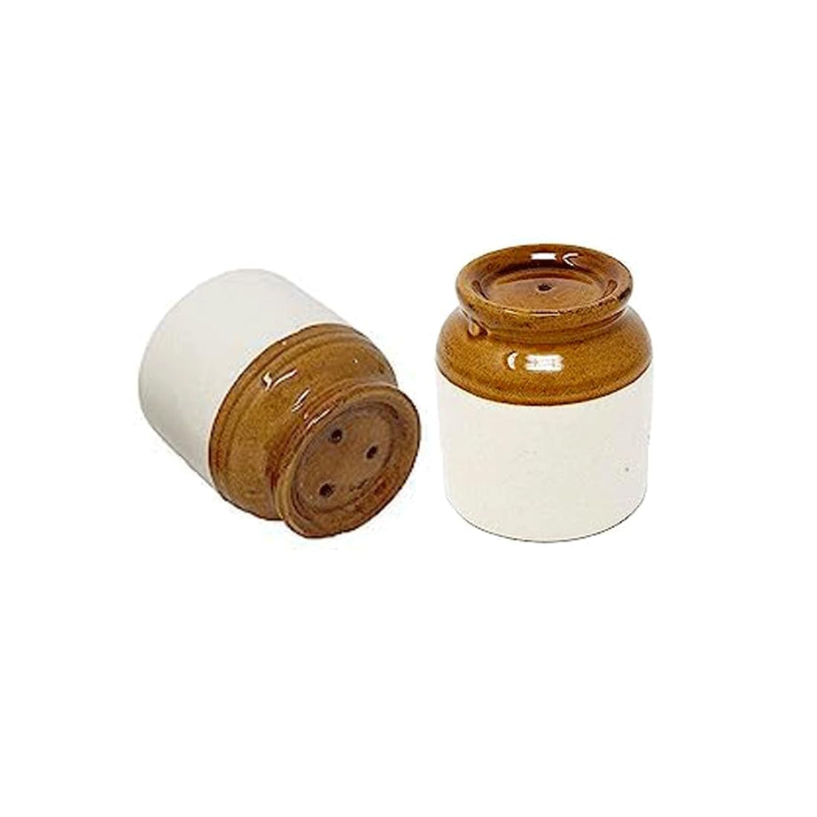 LOOKS FIRST Handcrafted Classic Ceramic Dual Glazed Salt, Pepper, Spices Shaker/Dispenser |Set of 2| Ideal for Home Office Restaurant Hotelt (110 ML, Brown)