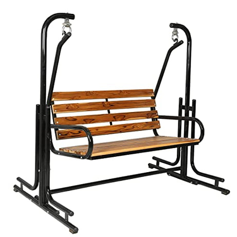 Kaushalendra 2-Seater Swing Jhula Indoor/Outdoor - Wooden Seat, 300 Kg Capacity with Iron Swing Frame (107 cm)