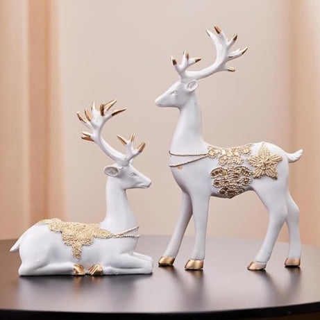 amazon basics Creative Resin Golden and White Reindeer Sculptures | Beautiful Home Decor | Elevates The Energy of Your Room (Pack of 2, White and Golden)