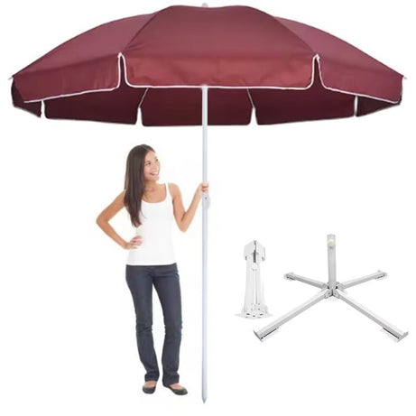 RAINPOPSON Garden Umbrella With Stand Outdoor Big Size for Garden,Shop,Hotel,Restudent (Maroon)