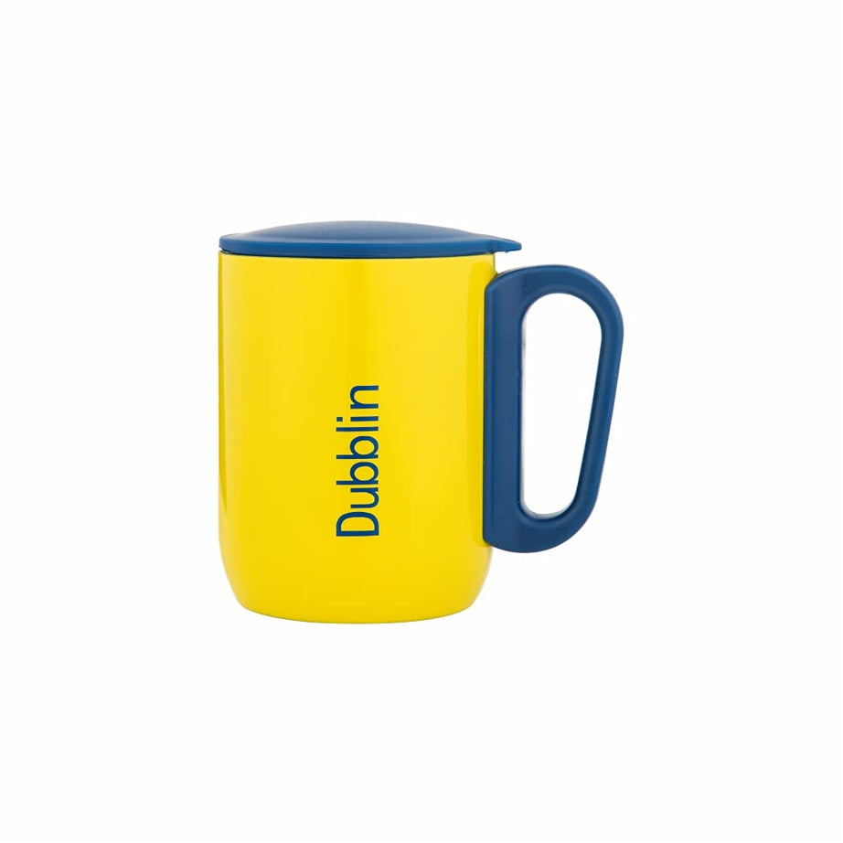 DUBBLIN Polo Stainless Steel Unbreakable Tea Coffee Mug Double Wall Insulated with Handle and Lid, Wide Mouth Mug Keeps beverages Hot & Cold 220 ML Yellow