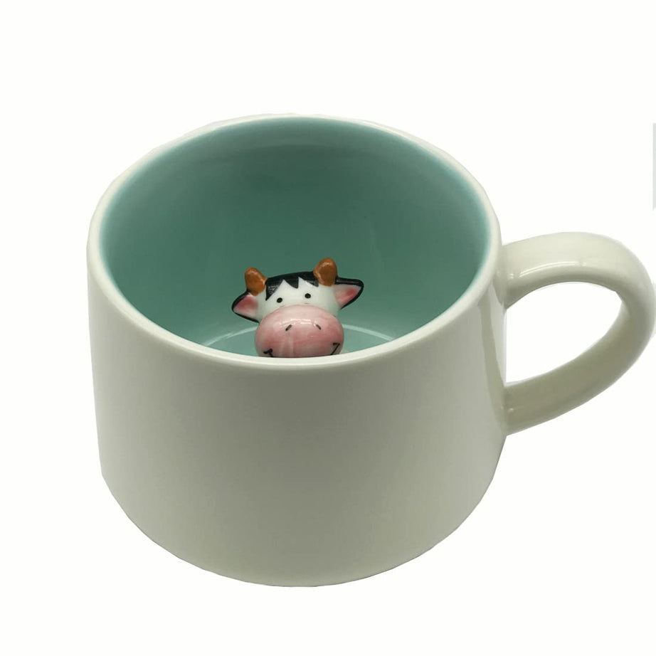 NOSCOMP 3D Animal Cup Coffee Mug Comes With A Cute Inside Creative Morning Mug Animal Cup For Hot And Cold Tea Milk Coffee Perfect For Kids Decorations Best Office Cups (Cow), 400 ML,Ceramic