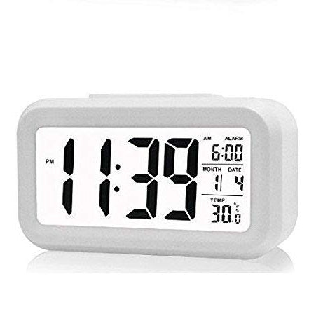 SHREE HANS FASHION Home & Kitchen Studio | Digital Smart Backlight Battery Operated Alarm Table Clock with Automatic Sensor (White)(Plastic, 1.5Wx1.6Lx2.0H inches)