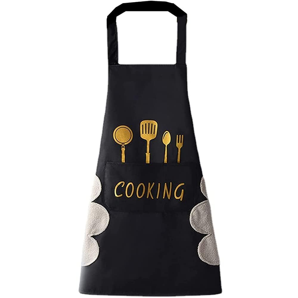 DOCAT Apron for Kitchen Cooking Waterproof Apron for Women Men with Pockets and Side Coral Velvet for Wiping Hands Towel Grill Cooking BBQ Kitchen Chef Apron Kitchen Accessories items for Home Cooking