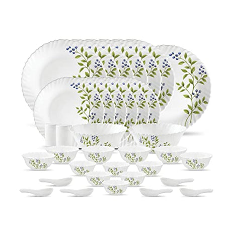 La Opala, Novo Collection, Opal Glass Dinner Set 35 pcs, Lush Greens, White