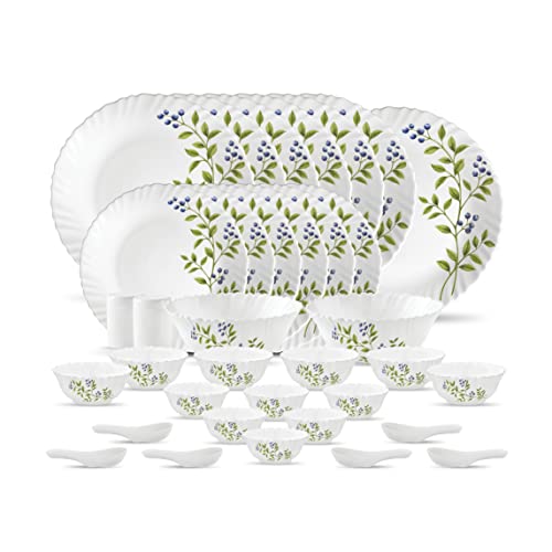 La Opala, Novo Collection, Opal Glass Dinner Set 35 pcs, Lush Greens, White