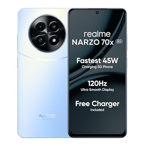 realme NARZO 70x 5G (Ice Blue, 6GB RAM,128GB Storage)|120Hz Ultra Smooth Display|Dimensity 6100+ 6nm 5G|50MP AI Camera|45W Charger in The Box