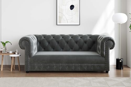 Artesia Velvet Sectional Sofa, Loveseat for Living Room, Bedroom, Office, Dining Room, 3 Seater Sectional Sofa (Grey)