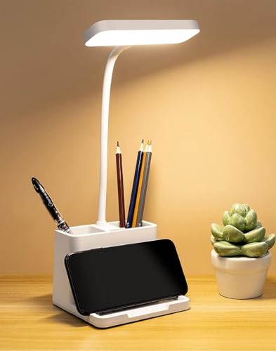 FLYNGO 3 Color Mode LED Study Table Desk Lamp for Students with Pen & Phone Holder, Rechargeable Touch On/Off Lamp for Studying (204)