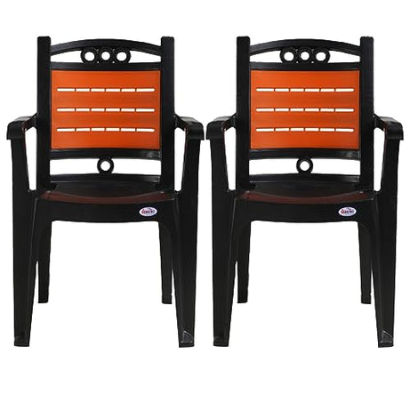 CHETAN PLAST Premium Plastic Toofan Chair | Set of 2| Matt and Gloss Pattern for Dining Room, Bedroom, Kitchen, Living Room Bearing Capacity up to 3.50 Color Black