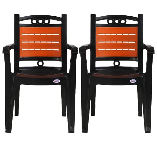 CHETAN PLAST Premium Plastic Toofan Chair | Set of 2| Matt and Gloss Pattern for Dining Room, Bedroom, Kitchen, Living Room Bearing Capacity up to 3.50 Color Black