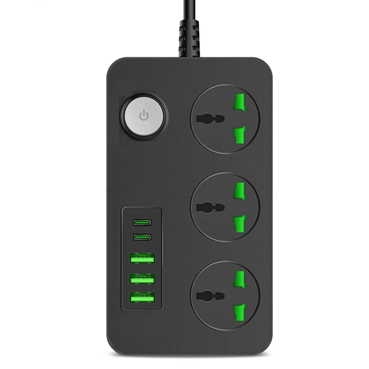 SPECULO Extension Board, Power Strip with 20W Fast PD/Type C, 2500W 10A Extension Cord with 3 Universal Socket, 38W USB Fast Charging Ports (2 * 20W PD+3*QC 3.0) for Home Office