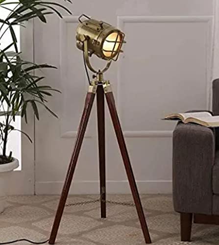 ORFORX Nautical Expo Antique Floor Lamp Tripod Lamp Antique Floor Lamp Stand Spot Light (Brown)