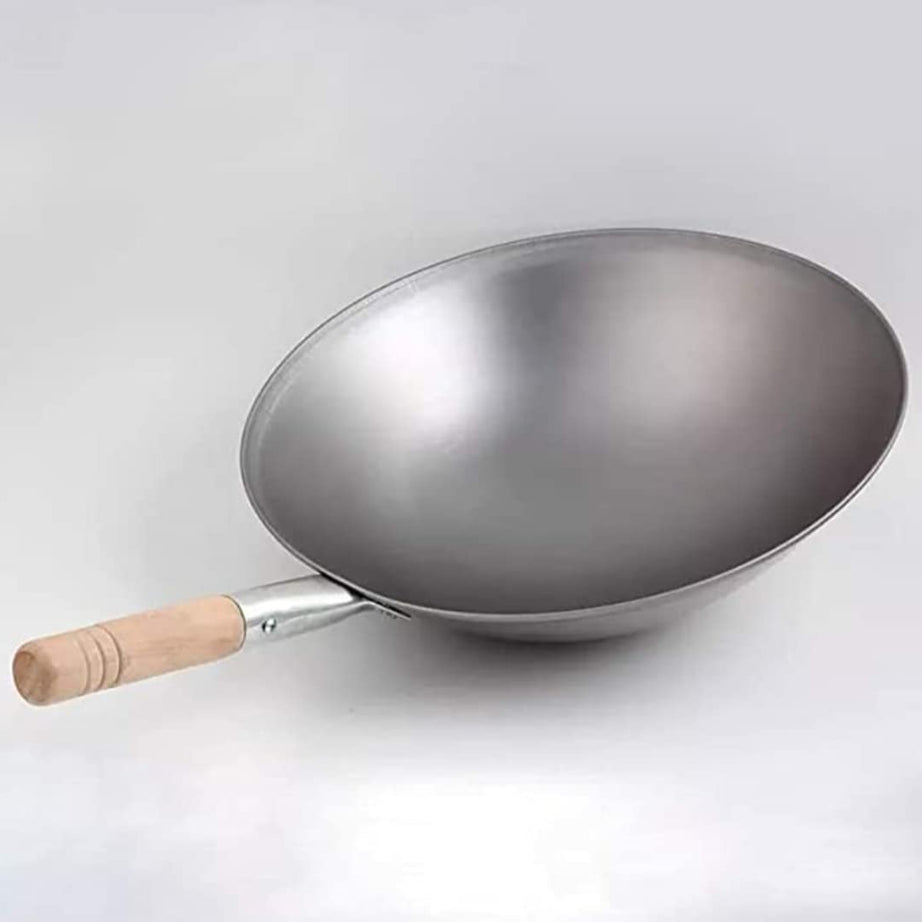 A S 16 Inches Light Weight BUT Heavy Duty Purpose Based Wooden Handle Iron Kadhai Chinese Wok for Ideal Use in Hotels, Restaurants, Cafes, Pubs, Cloud Kitchens, Catering (Size -16 inch 39cm)