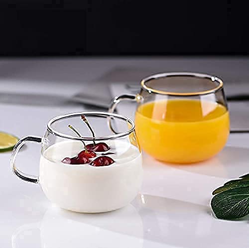 KiKiluxxa 400ml Icecream Tea Cup Set Soup Cup Mug Bowl Glass Green Tea and Milk Fruit Juice Coffee Mugs Heat Resistant Large Clear Mug with Handle - Set of 2 (Potugal Cup 2)