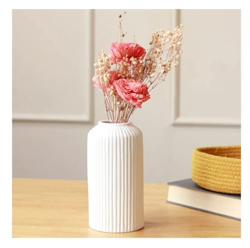 SPHINX Ribbed Pipe Ceramic Vase, Flower Vase, Pampas Grass Vase, Vase for money plant live plants, Vase Home Decor Centrepiece Decor for Home, Office, or Gifts VASE ONLY NO FLOWERS- (White, 6 Inch)