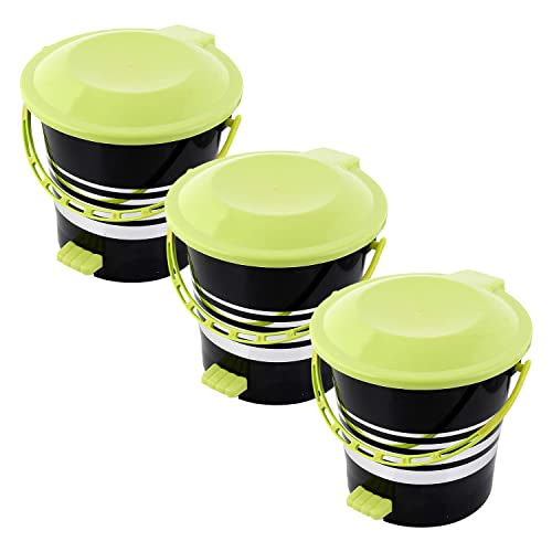 Urbane Home Pedal Dustbin|Plastic Pedal Dustbin|Kitchen Waste Paper Bin|Dustbin For Bedroom|Green Lid 5 Liter Dustbin|Pack of 3 (Black)