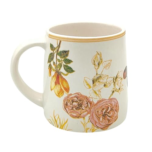 KIE White Floral Flower Handcrafted Ceramic Mugs to Gift to Best Friend Tea Coffee Milk Mugs Microwave Safe, Tea Cups, Set of 1, 300 ml Capacity