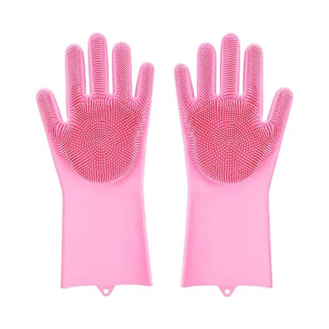 GLUN Magic Silicone Dish Washing Gloves, Silicon Cleaning Gloves, Silicon Hand Gloves for Kitchen Dishwashing and Pet Grooming, Great for Washing Dish, Car, Bathroom (1 Pair,Assorted)