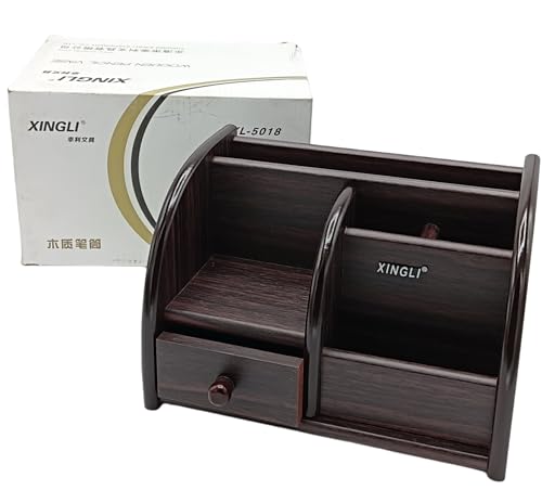 GOLD LEAF Desk organizer wood remote control holder with Small drawer Office stationery storage and sorting organizer household small sundries storage Wooden Stand (XL-5018 Black)