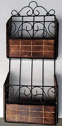 M C Moon Craft Wooden and Iron Beautiful Design Double Wall Hanging Magazine and News Paper Holder Rack