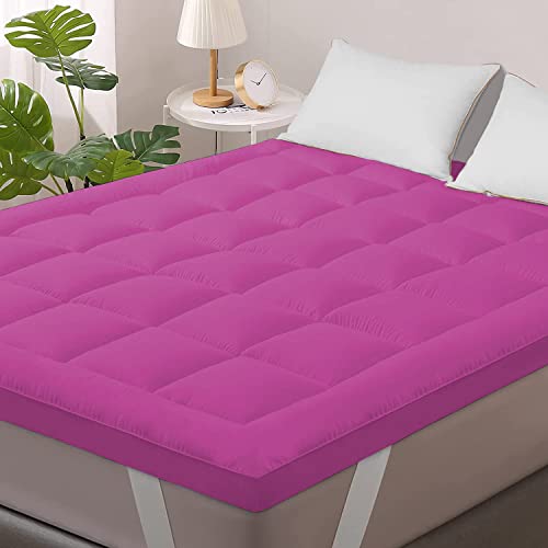 Linenovation Super Soft 800 GSM Microfiber Mattress Padding/Topper for Comfortable Sleep-King Size Bed-72 Inch X 78 Inch-dark pink