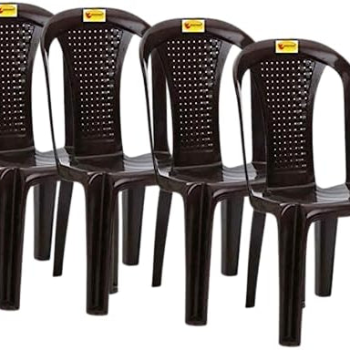 Bharat Sales Plastic Chair Glossy Finish Chair for Outdoor Indoor Living Room,Dining Room, Bedroom, Kitchen/Strong & Sturdy Structure (Brown Color Pack of 4)