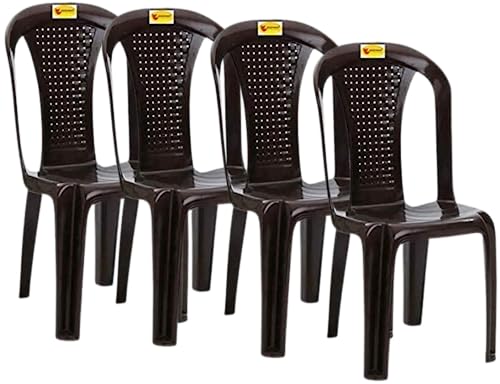 Bharat Sales Plastic Chair Glossy Finish Chair for Outdoor Indoor Living Room,Dining Room, Bedroom, Kitchen/Strong & Sturdy Structure (Brown Color Pack of 4)