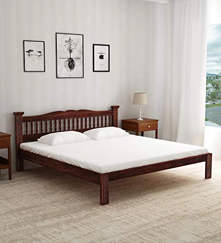 Furinno Sheesham Wood King Size Double Bed Without Storage for Home Bedroom (Provincial Teak Finish)