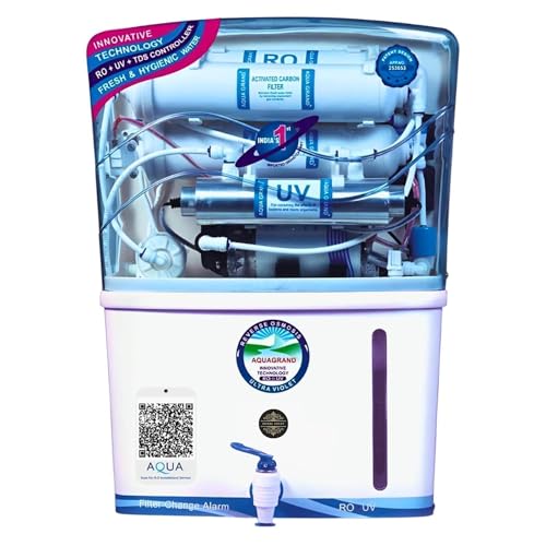 Aqua Grand Plus RO + UV + UF + TDS Controller Best Ro Water Purifier Filter For Home 12L Per Hour Capacity for Drinking Water, Convenient for Borewell & Municipal Pre Filter Included (FREE*)