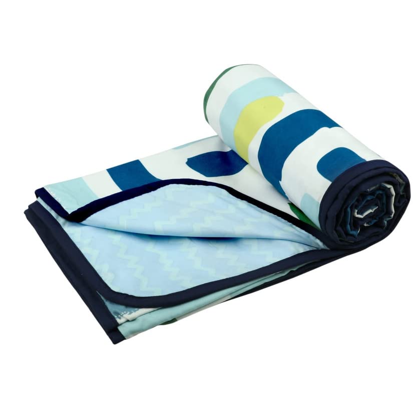 VAS COLLECTIONS 120 GSM Premium Cotton Printed Dohar/AC Blanket for Single Bed Size (60 x 86 inches) |Ultrasoft & Lightweight |Single - 152x220 cms-Blue & Green