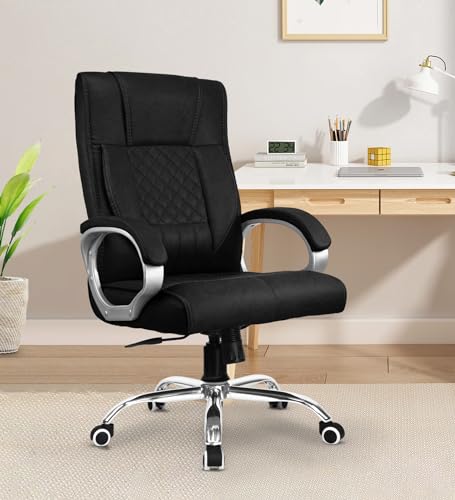 Vergo Swift Ergonomic High Back Leatherette Office Chair with Fixed Armrests, Heavy Duty Metal Base | Home Office Desk Chair, 3 Years Warranty (Black)