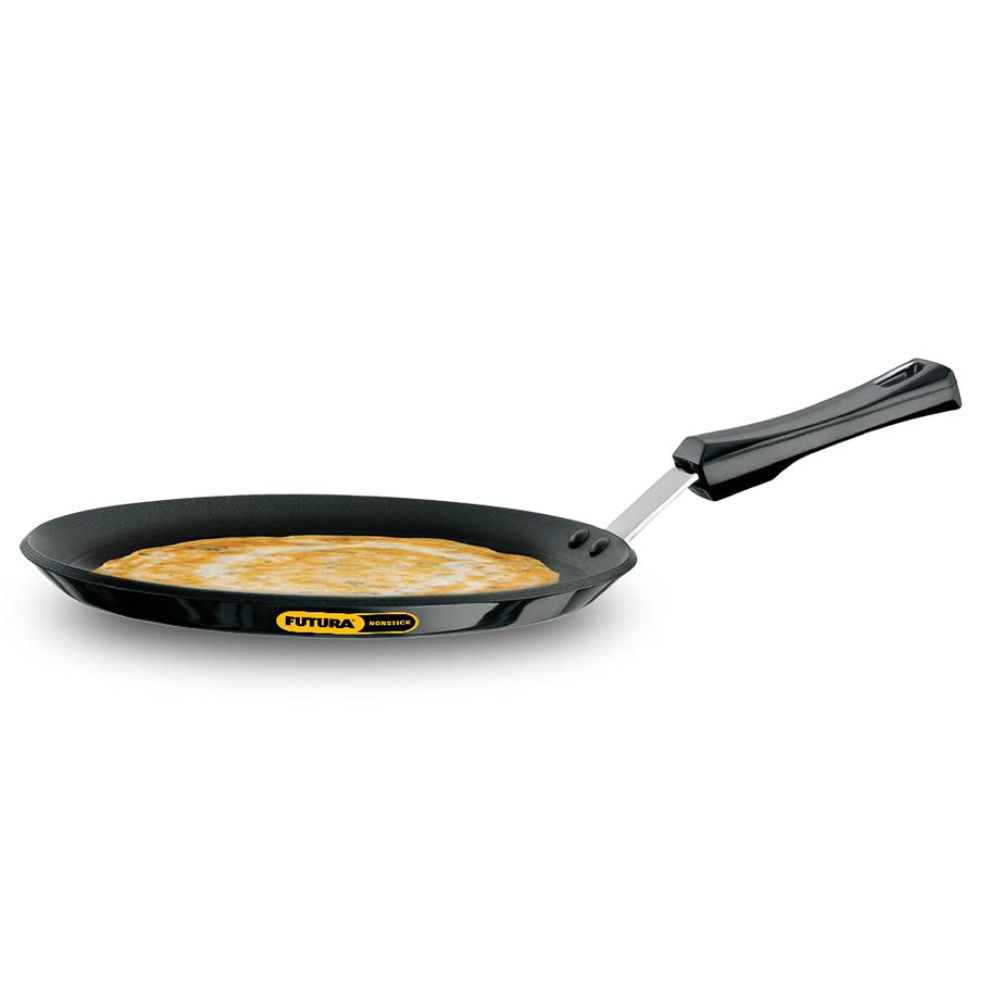 Hawkins Futura 26 cm Flat Tava, Non Stick Tawa with Plastic Handle, Tawa with Rim, Pancake Pan, Flat Pan, Black (NFT26P)